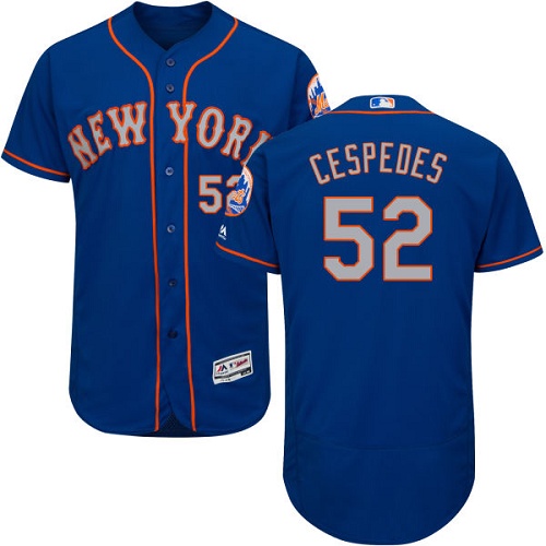 Mets #52 Yoenis Cespedes Blue(Grey NO.) Flexbase Authentic Collection Stitched MLB Jersey